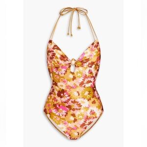 ZIMMERMANN 1 Pc Knotted floral-print halterneck swimsuit Saffron Size 1 (US 4-6)